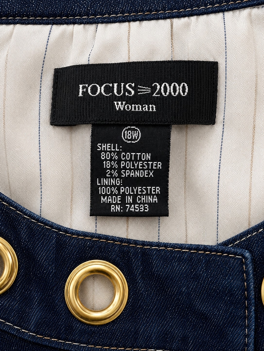 Focus 2000 Dark Indigo Denim Jacket with Gold Eyelet Trim 18W Classic Nautical - Picture 6 of 11